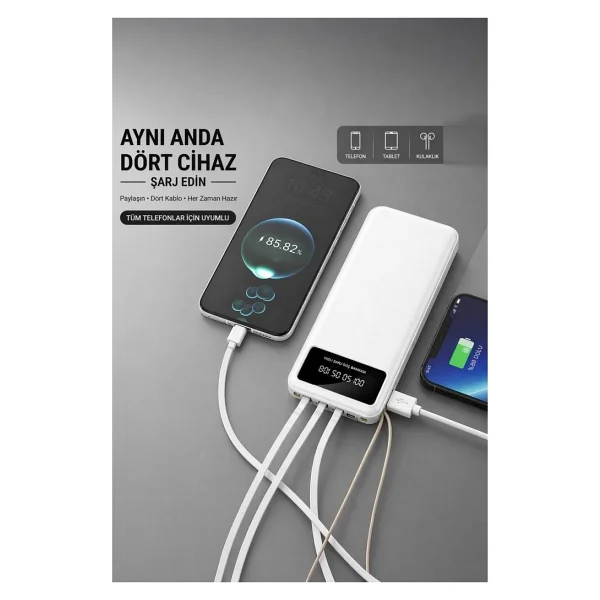 Torima 10.000 mAh Powerbank Hızlı Şarj Özellikli 4 Çıkışlı Beyaz - Görsel 5