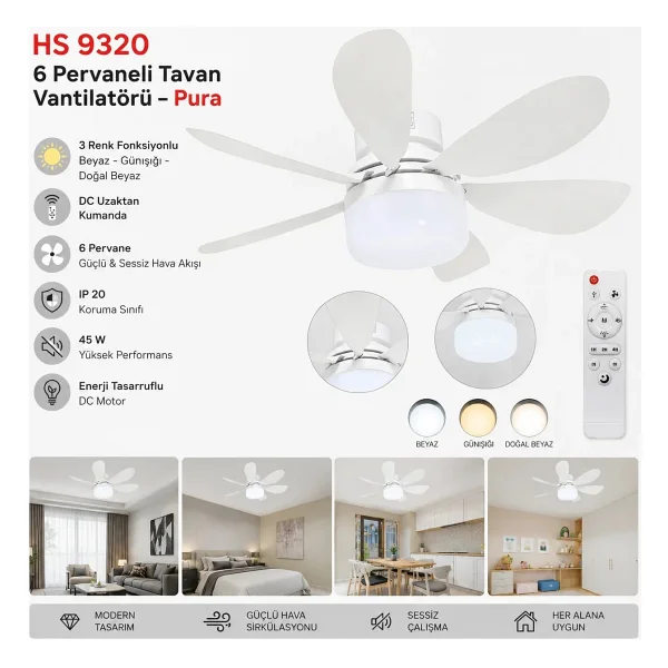 Helios Hs9320 45 W 6 Pervaneli Tavan Vantilatörü - Görsel 4