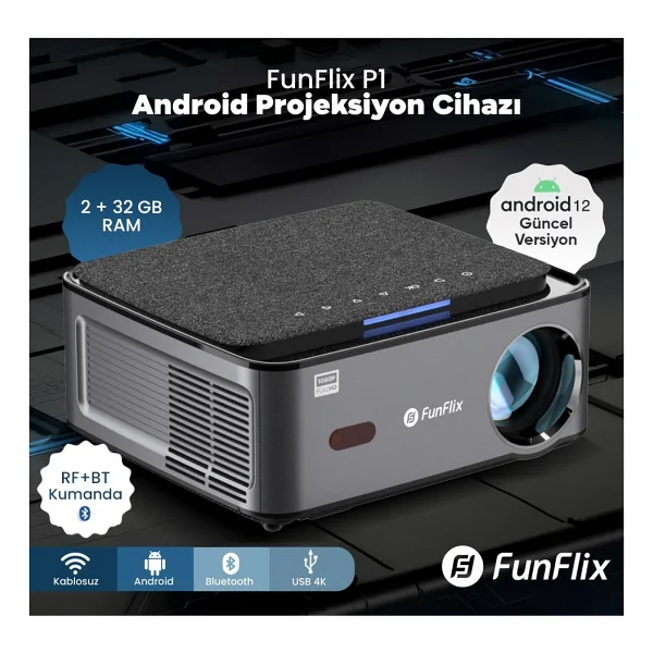 Funflix P1 8000 Lümen Full HD Wi-Fi Android Projeksiyon Cihazı - Görsel 10