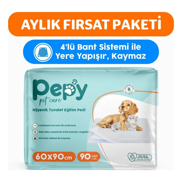 Pepy Pet Care 60x90 Cm Hijyenik Tuvalet Eğitim Pedi 30'lu 3 Paket 90 Adet 3 Katmanlı Koruma - Görsel 4