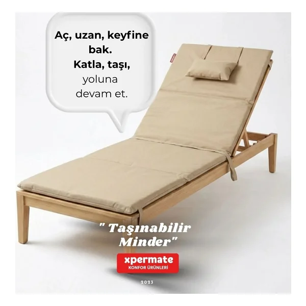 Xpermate Katlanır Kamp Matı Şezlong Minderi Taşınabilir Kamp Yatağı Su Itici Kumaş 180x60x2 - Gri - Görsel 5