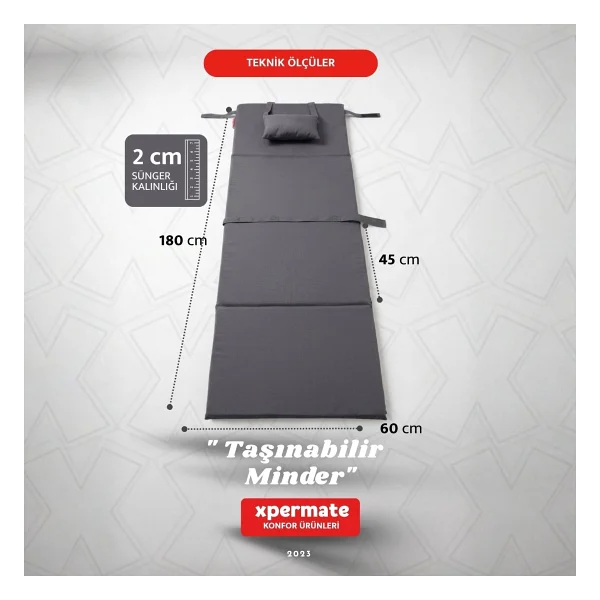 Xpermate Katlanır Kamp Matı Şezlong Minderi Taşınabilir Kamp Yatağı Su Itici Kumaş 180x60x2 - Gri - Görsel 2