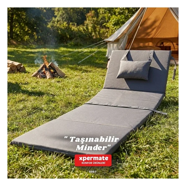 Xpermate Katlanır Kamp Matı Şezlong Minderi Taşınabilir Kamp Yatağı Su Itici Kumaş 180x60x2 - Gri - Görsel 4