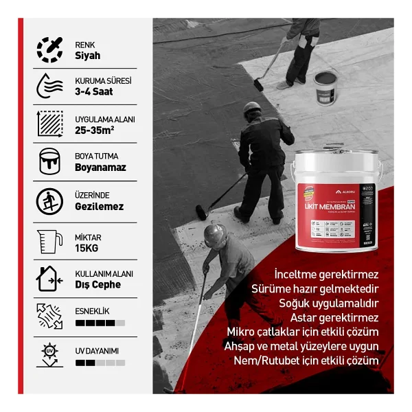 Alkoru Süper Kauçuk Ve Elyaf Katkılı 15 Kg Likit Membran - Görsel 2