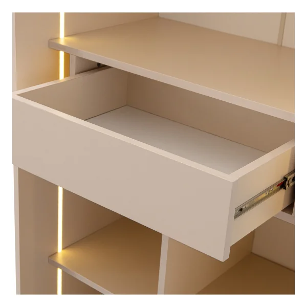 Eymense Lora Camlı Gardırop %100 Mdf Makyaj Üniteli Puflu Köşe Full Set Modüler Giyinme Odası Dolabı - Bej - Görsel 6