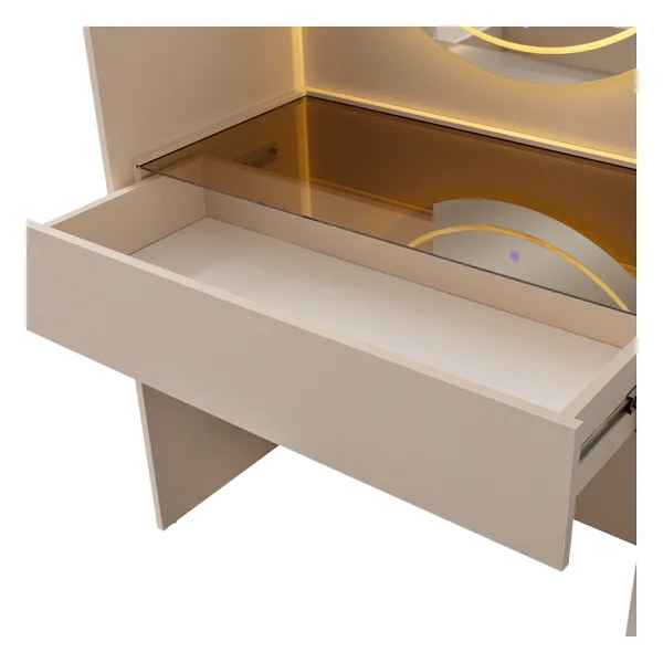 Eymense Lora Camlı Gardırop %100 Mdf Makyaj Üniteli Puflu Köşe Full Set Modüler Giyinme Odası Dolabı - Bej - Görsel 7