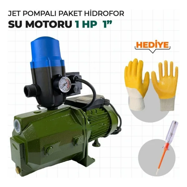 Stilmax Alman Type Jet Pompalı Otomatik Paket Hidrofor Su Motoru 1 Hp 1" Eldiven + Kontrol Kalemi - Görsel 2