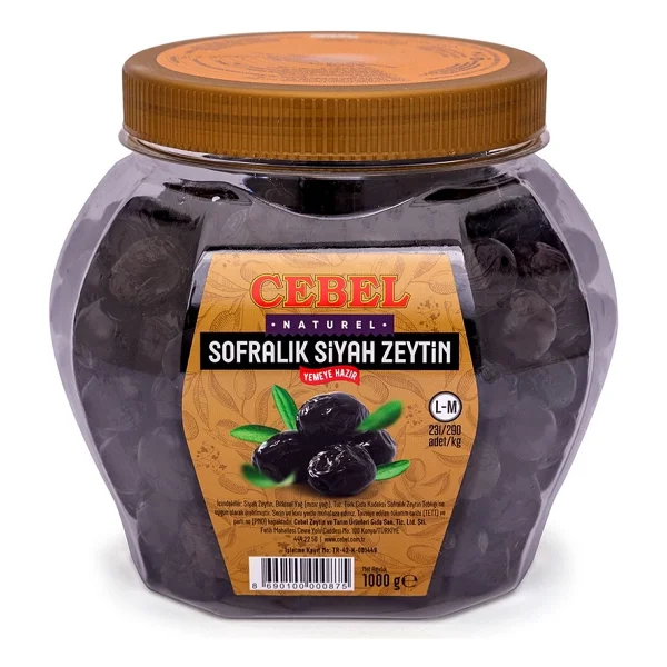 Cebel Sofralık Siyah Zeytin L-M 231-290 Kalibre 1000 Gr Pet Doğal Ve Katkısız Lezzet - 1 Kg - Görsel 3