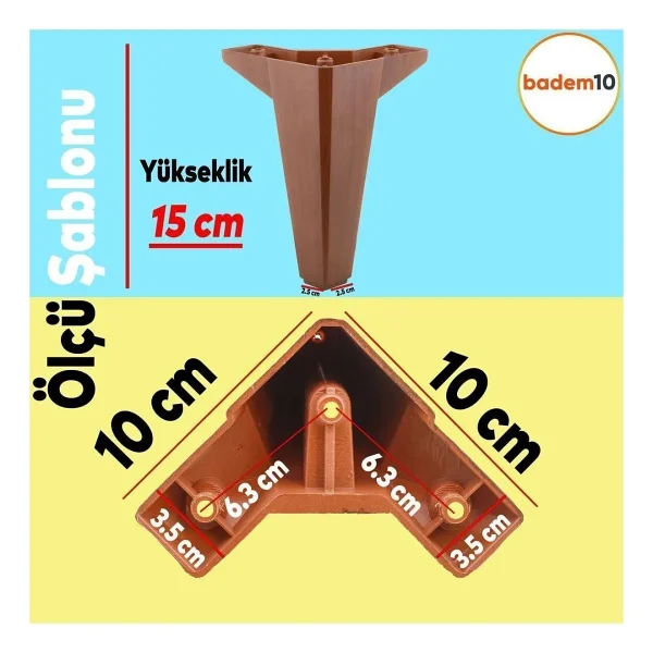 Badem10 Sedir 12'li Set Mobilya TV Ünitesi Çekyat Koltuk Kanepe Destek Ayağı 15 Cm Kahverengi Baza Ayak - Görsel 7