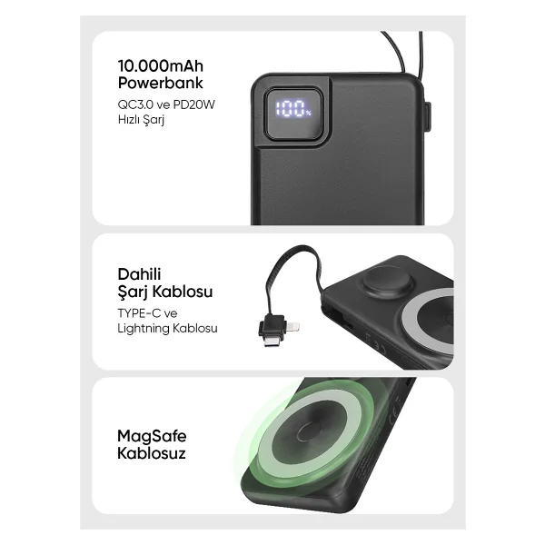 S-link M120 Siyah 10000 mAh Kablosuz Powerbank - Görsel 6