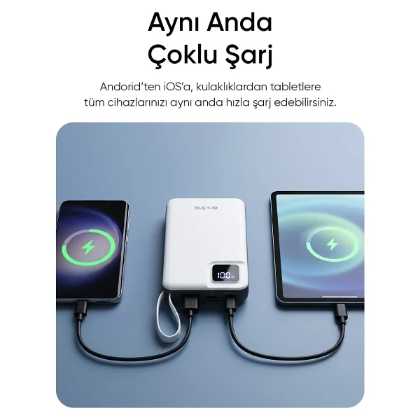 S-link M120 Beyaz 10000 mAh Kablosuz Powerbank - Görsel 10