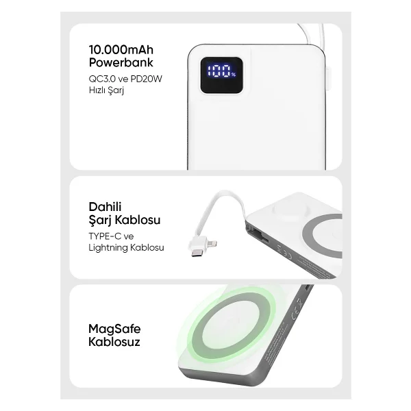 S-link M120 Beyaz 10000 mAh Kablosuz Powerbank - Görsel 4
