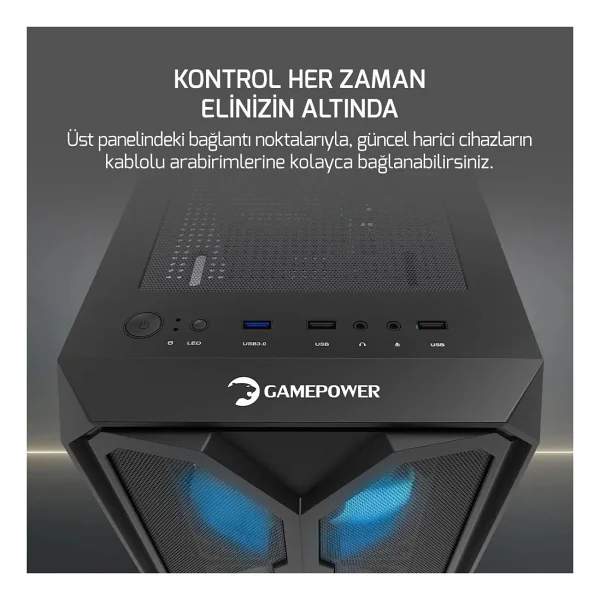 Gamepower Aura 4x120mm Siyah Fan A-RGB Şerit LED 650w 80+ Bronze Power Supply Gaming Kasa - Görsel 3
