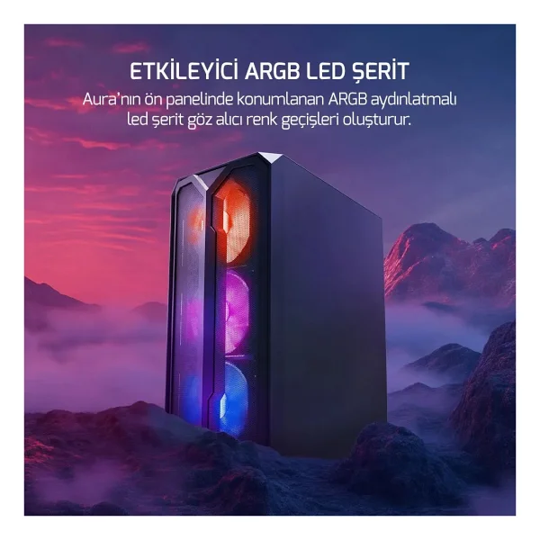 Gamepower Aura 4x120mm Siyah Fan A-RGB Şerit LED 650w 80+ Bronze Power Supply Gaming Kasa - Görsel 5