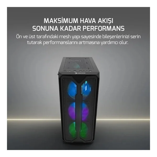 Gamepower Aura 4x120mm Siyah Fan A-RGB Şerit LED 650w 80+ Bronze Power Supply Gaming Kasa - Görsel 7