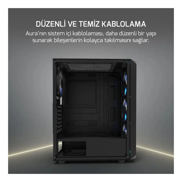 Gamepower Aura 4x120mm Siyah Fan A-RGB Şerit LED 650w 80+ Bronze Power Supply Gaming Kasa - Görsel 8
