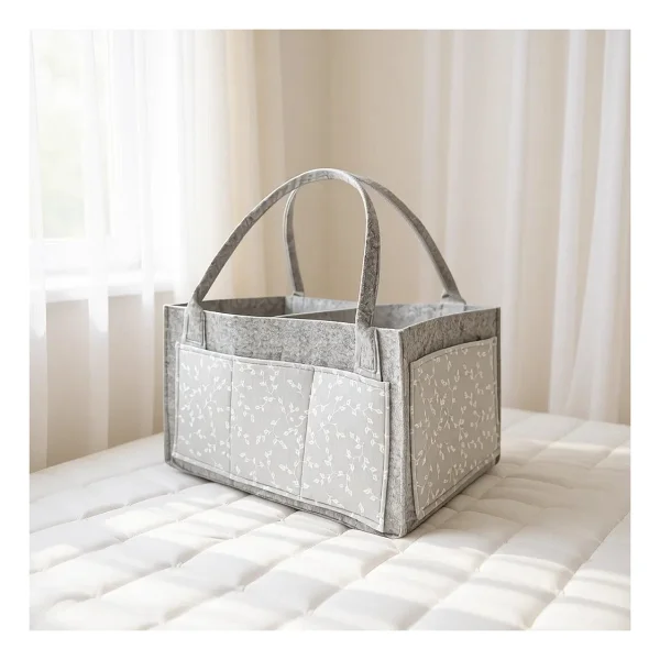 Babyjem Gri Çiçekli Keçe Anne Bebek Bakım Çantası Organizer 22x34 Cm Fonksiyonel Kullanım - Görsel 8
