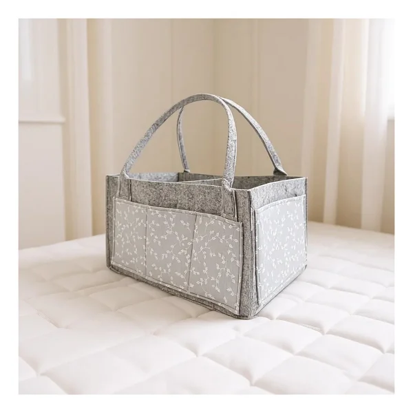 Babyjem Gri Çiçekli Keçe Anne Bebek Bakım Çantası Organizer 22x34 Cm Fonksiyonel Kullanım - Görsel 9