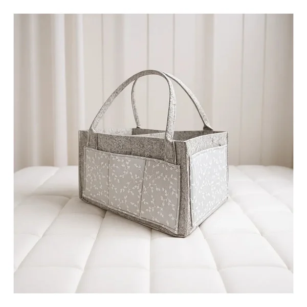 Babyjem Gri Çiçekli Keçe Anne Bebek Bakım Çantası Organizer 22x34 Cm Fonksiyonel Kullanım - Görsel 10
