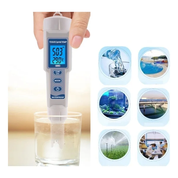 Hubstein 4 In 1 Kalem Tipi Ph Ec Tds Sıcaklık Ölçer LED Ekranlı Su Kalite Test Ölçüm Cihazı - Görsel 4