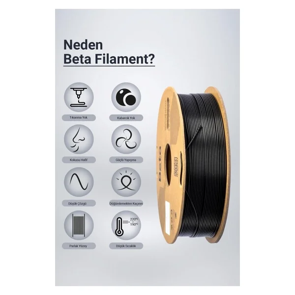 Beta Pla Plus 1.75 Mm 1 Kg Siyah Filament - Görsel 3
