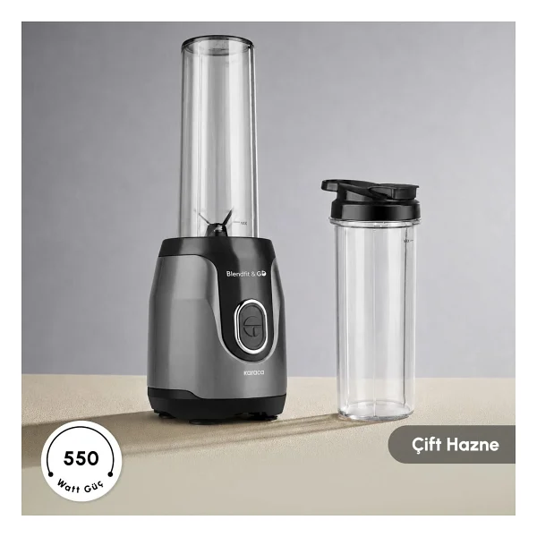 Karaca Blendfit Go Personal Çift Hazneli 550 W Antrasit Kişisel Smoothie Blender - Görsel 2