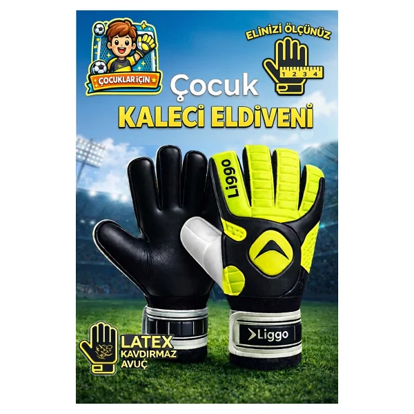 Liggo Neon Yetişkin Ve Çocuk Kaleci Eldiveni Bilek Bandajlı 5-6-7-8-9-10 Numara - Turuncu - Görsel 5