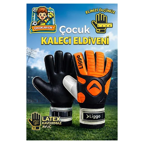 Liggo Neon Yetişkin Ve Çocuk Kaleci Eldiveni Bilek Bandajlı 5-6-7-8-9-10 Numara - Turuncu - Görsel 8