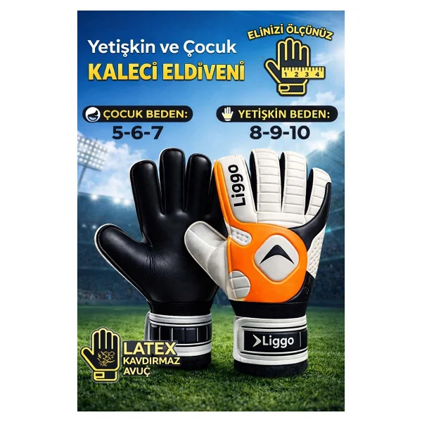 Liggo Reflex Yetişkin Ve Çocuk Kaleci Eldiveni Bilek Bandajlı 5-6-7-8-9-10 Numara - Yeşil - Görsel 5