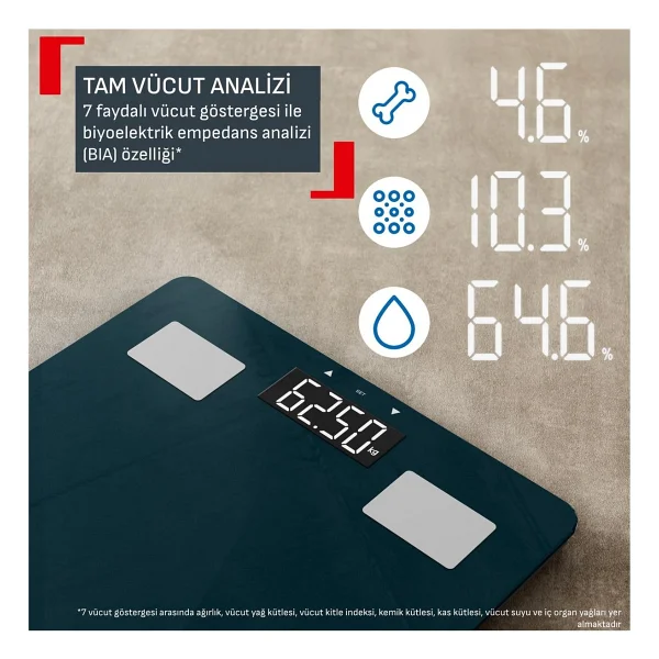 Tefal Body Up Bm2520v0 Akıllı Cam Dijital Vücut Analizli Baskül - Görsel 4