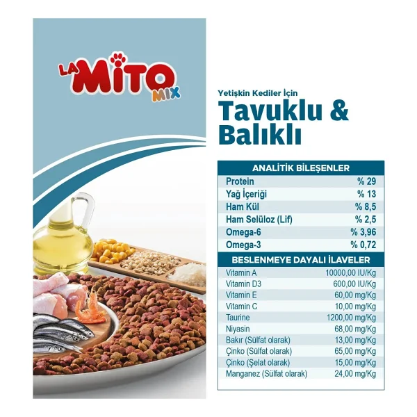 Mito Mix 1 Kg X 5 Adet Tavuklu Ve Balıklı Renkli Taneli Yetişkin Kedi Maması Tüm Irklar İçin - Görsel 3