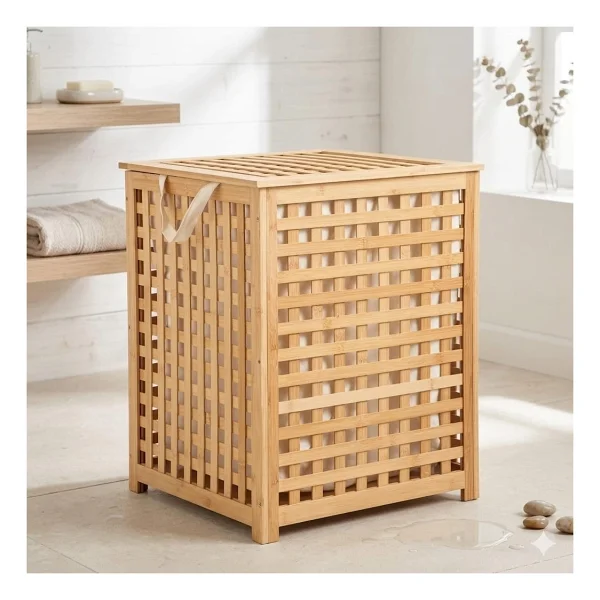 Chakra Bambu M Natural 62x45x45 Cm Çamaşır Sepeti - Görsel 2