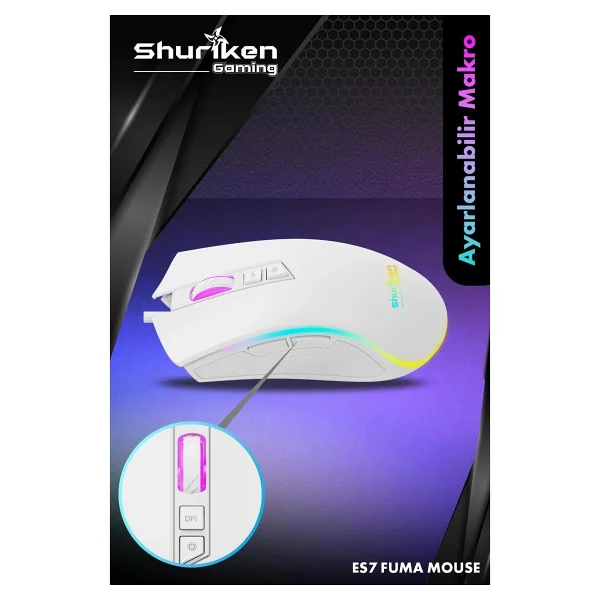 Shuriken Es7 Fuma RGB Makrolu Optik Oyuncu Mouse - Görsel 9