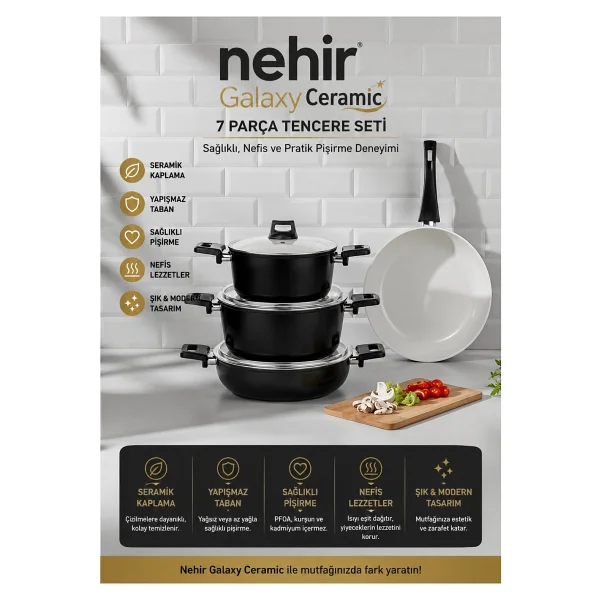 Nehir Galaxy Seramik 7 Parça Tencere Seti - Görsel 9