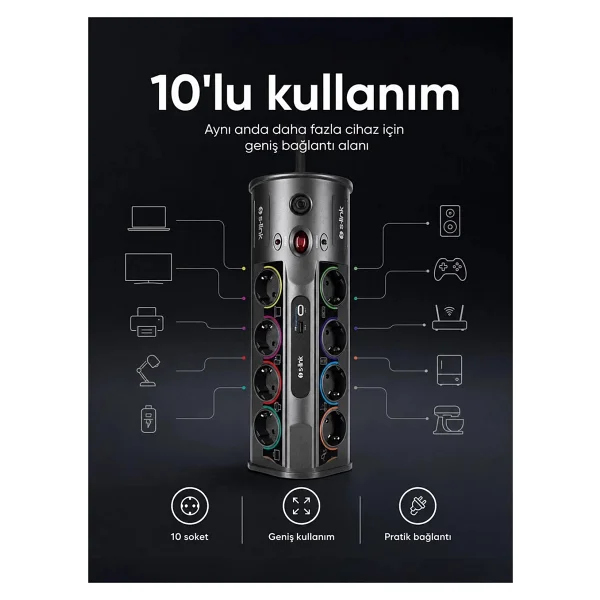 S-Link Prz01 Prizhive 3 M 10'lu Akım Korumalı Priz - Görsel 6