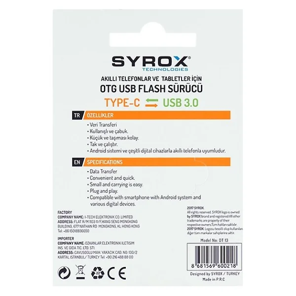 Syrox Otg Syx-Dt13 USB-3.0 To Type-C Dönüştürücü - Görsel 3
