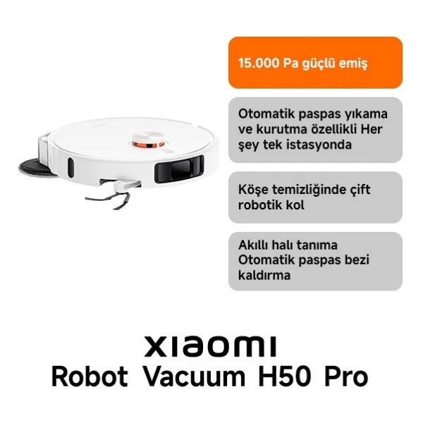 Xiaomi Robot Vacuum H50 Pro Çöp İstasyonlu Akıllı Robot Süpürge - Görsel 3