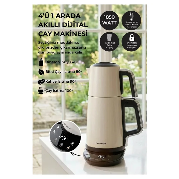 Bernardo Nova 2200 W Krem Dijital Çelik Çay Makinesi - Görsel 8
