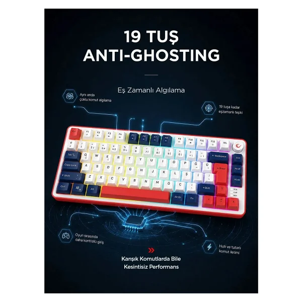 Rampage Clicky 75 RGB TKL Membrane Switch Kablolu Oyuncu Klavyesi - Görsel 2