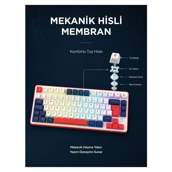 Rampage Clicky 75 RGB TKL Membrane Switch Kablolu Oyuncu Klavyesi - Görsel 5