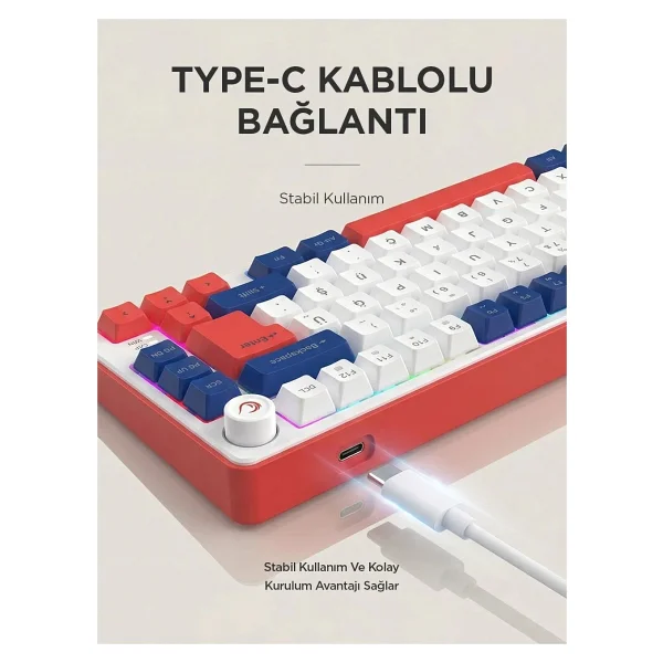 Rampage Clicky 75 RGB TKL Membrane Switch Kablolu Oyuncu Klavyesi - Görsel 7