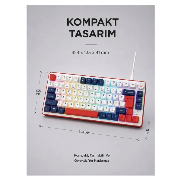 Rampage Clicky 75 RGB TKL Membrane Switch Kablolu Oyuncu Klavyesi - Görsel 8