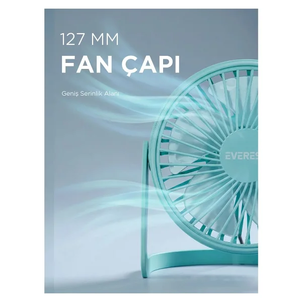 Everest Efn-505 Masaüstü USB Fan Turkuaz - Görsel 5