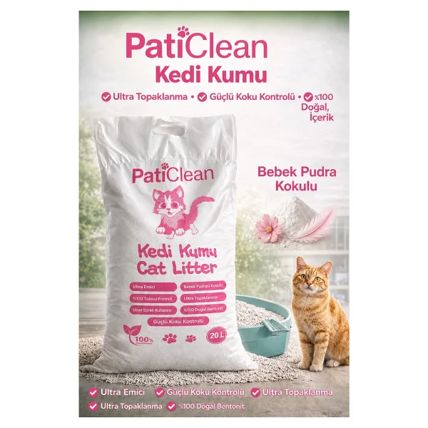 Pati Clean Bebek Pudrası Kokulu 20 Lt Bentonit Kedi Kumu - Görsel 3