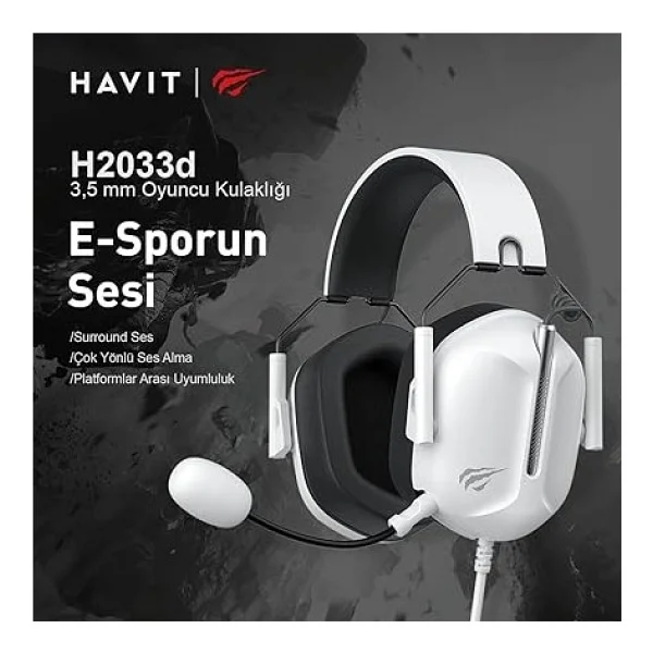 Havit Gamenote H2033d Beyaz Kablolu Kulak Üstü Oyuncu Kulaklığı - Görsel 5