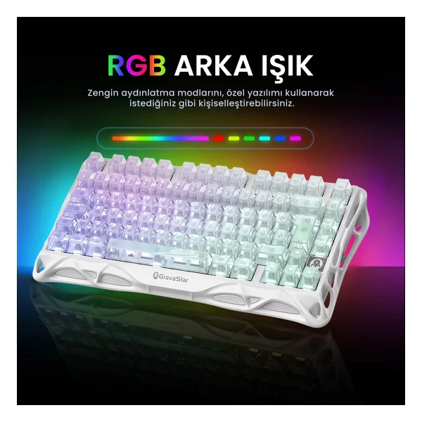 Gravastar Mercury K1 Lite Transparent RGB %75 Tkl Gravastar X Bsun Switch Kablolu/Kablosuz Mekanik Oyuncu Klavyesi - Görsel 5