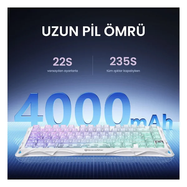 Gravastar Mercury K1 Lite Transparent RGB %75 Tkl Gravastar X Bsun Switch Kablolu/Kablosuz Mekanik Oyuncu Klavyesi - Görsel 7