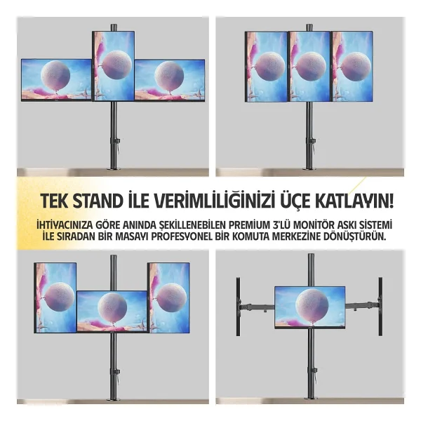 Ergoflex Ef53 13-27 İnç Üç Kollu Monitör Standı - Görsel 10