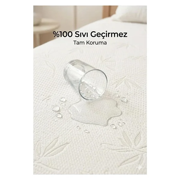 Suvay Bambu Desen Sıvı Geçirmez Alez 90x190 Tek Kişilik - Ultra Sessiz Fitted Yatak Koruyucu Premium - 90 X 190 Cm - Beyaz - Görsel 2