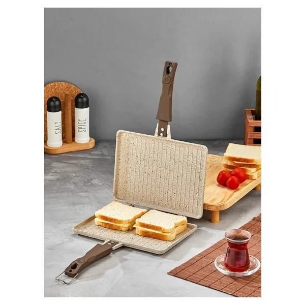 Polochef Döküm Granit Ocak Üstü El Tost Makinası Krem - Görsel 5